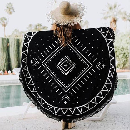 Round Microfiber Beach Blanket Towel With Tassel