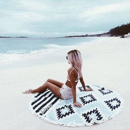 Round Microfiber Beach Blanket Towel With Tassel