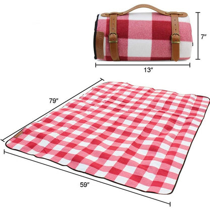 Fleece Leather Shoulder Family Picnic Blanket With Handy