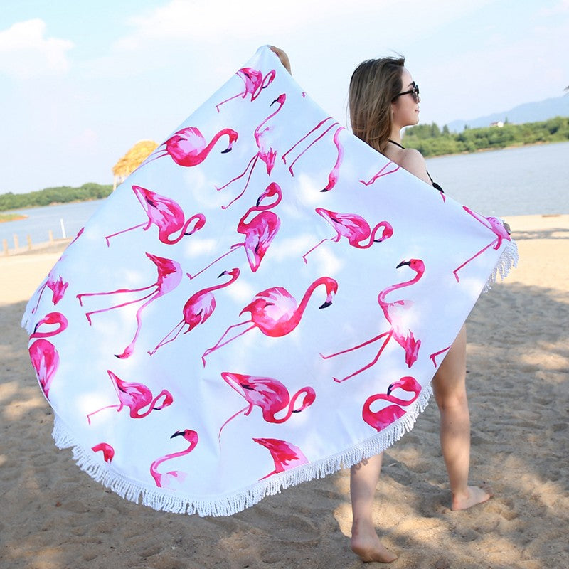 Round Microfiber Beach Blanket Towel With Tassel