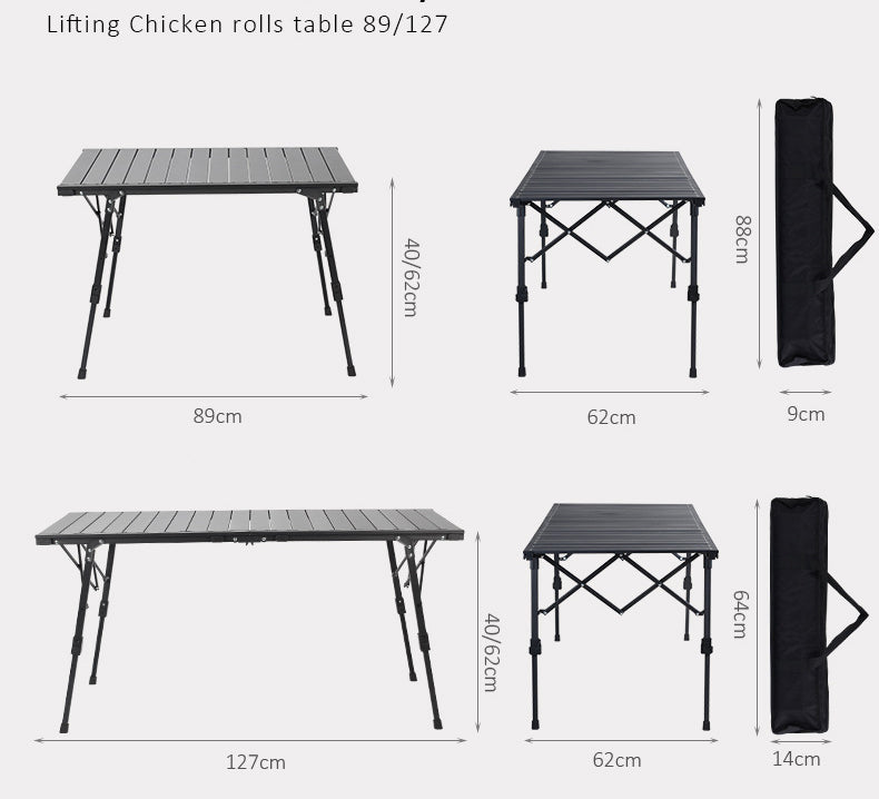 Convenient elevatable Chicken rolls table Double sided aluminum alloy outdoor picnic camping folding table Outdoor tables and chairs